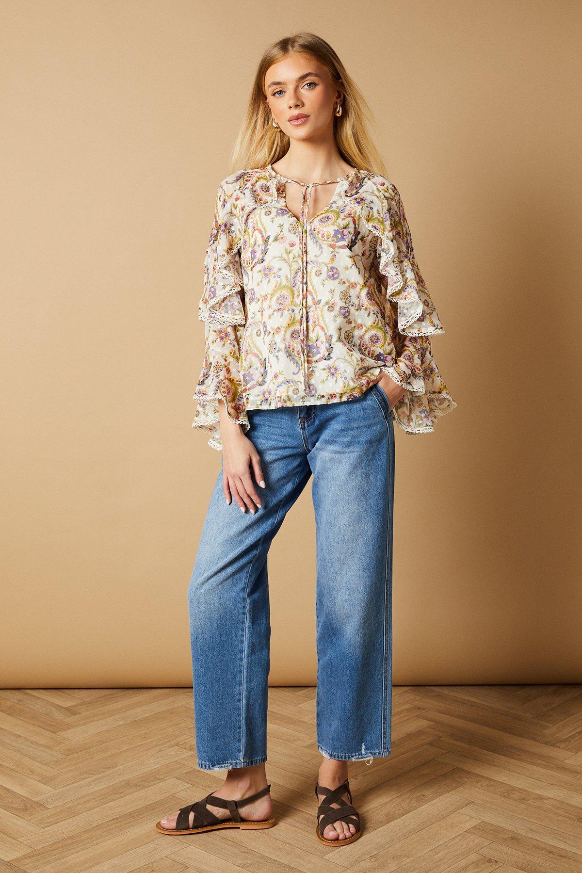 Oasis Boho Ruffle Peplum Blouse Ivory image 2