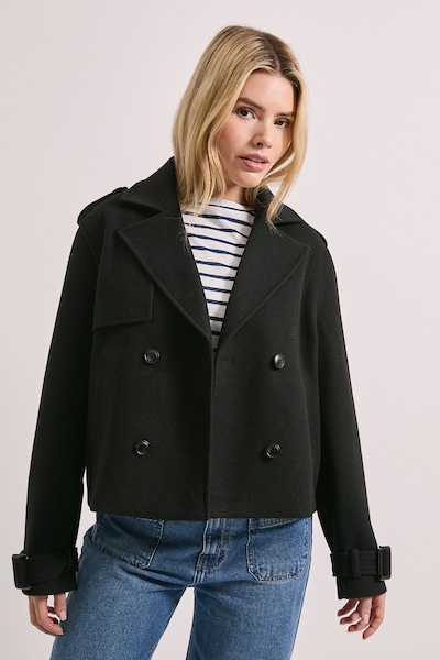 Dorothy Perkins Short Faux Wool Trench Coat Black