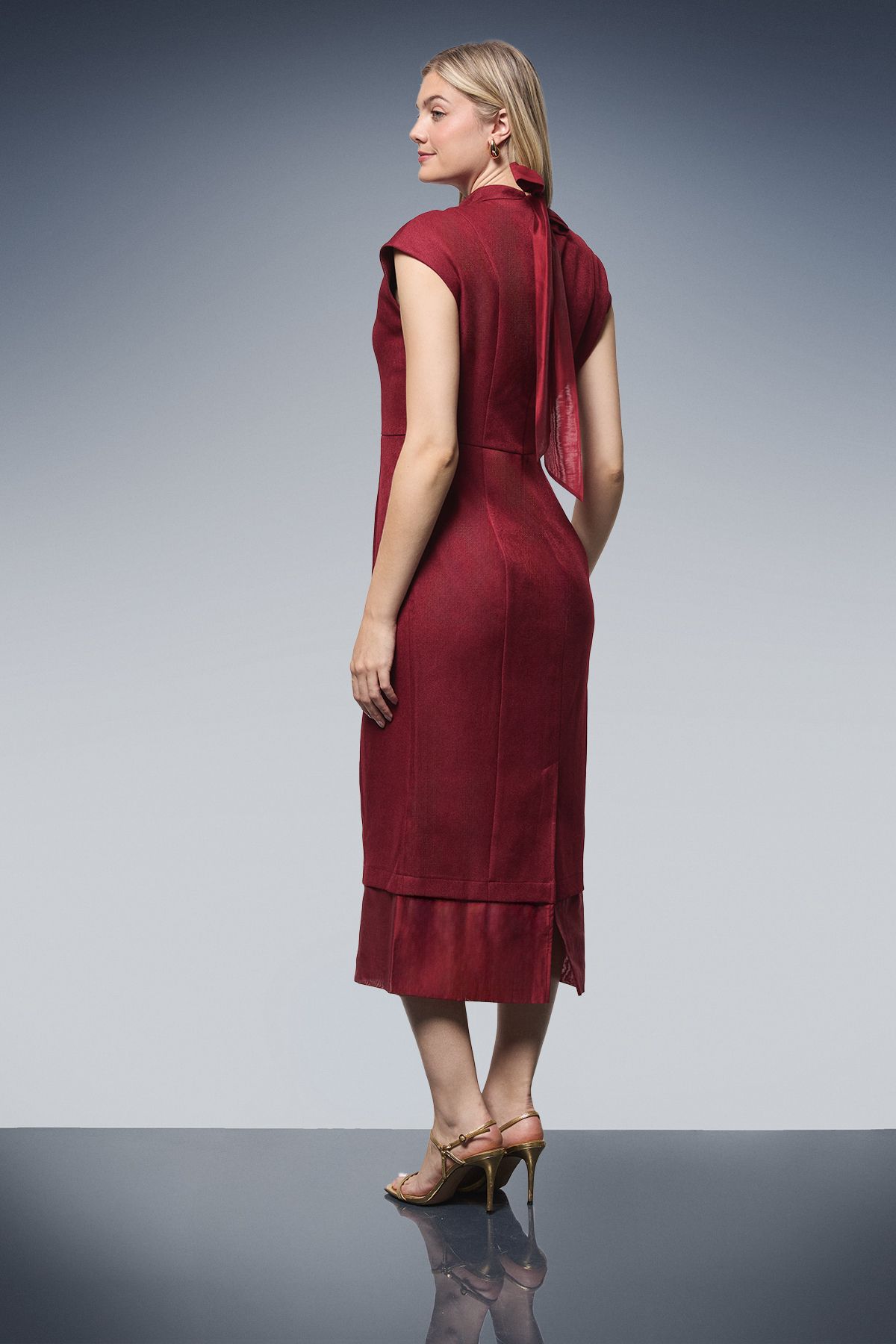 Principles Berry Organza Contrast Tie Back Pencil Dress Berry image 3