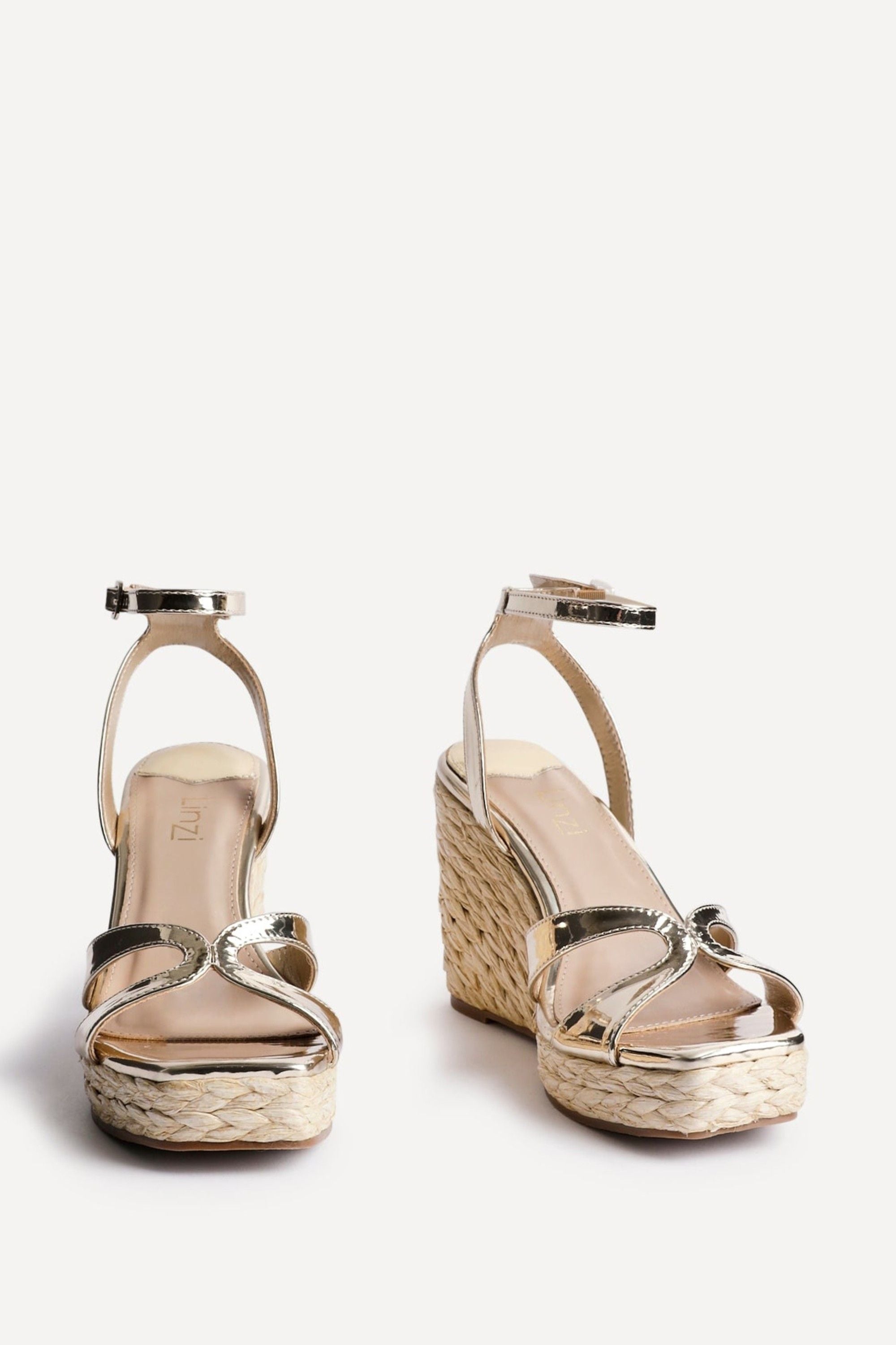 Linzi Tequila Gold Faux Leather Crossover Espadrille Inspired Wedge image 3