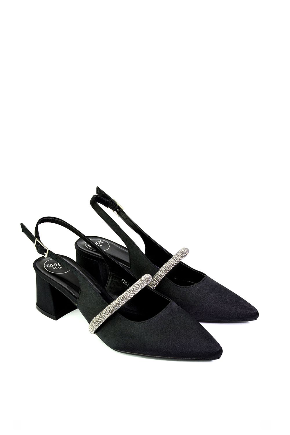 XY London 'Sandie' Sling Back Strappy Pointed Toe Diamante Mid Block Heels image 4