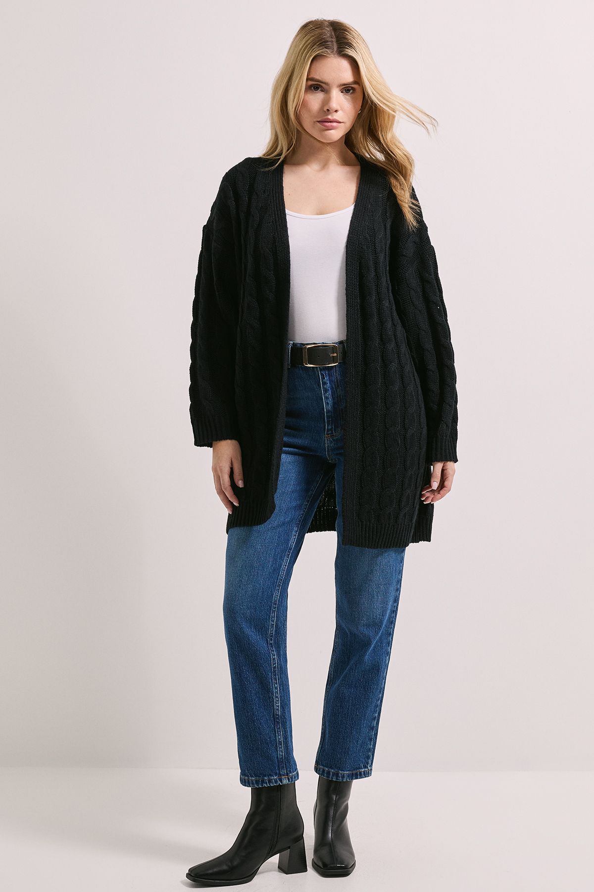 Dorothy Perkins Chunky Longline Multi Cable Cardigan Black image 2