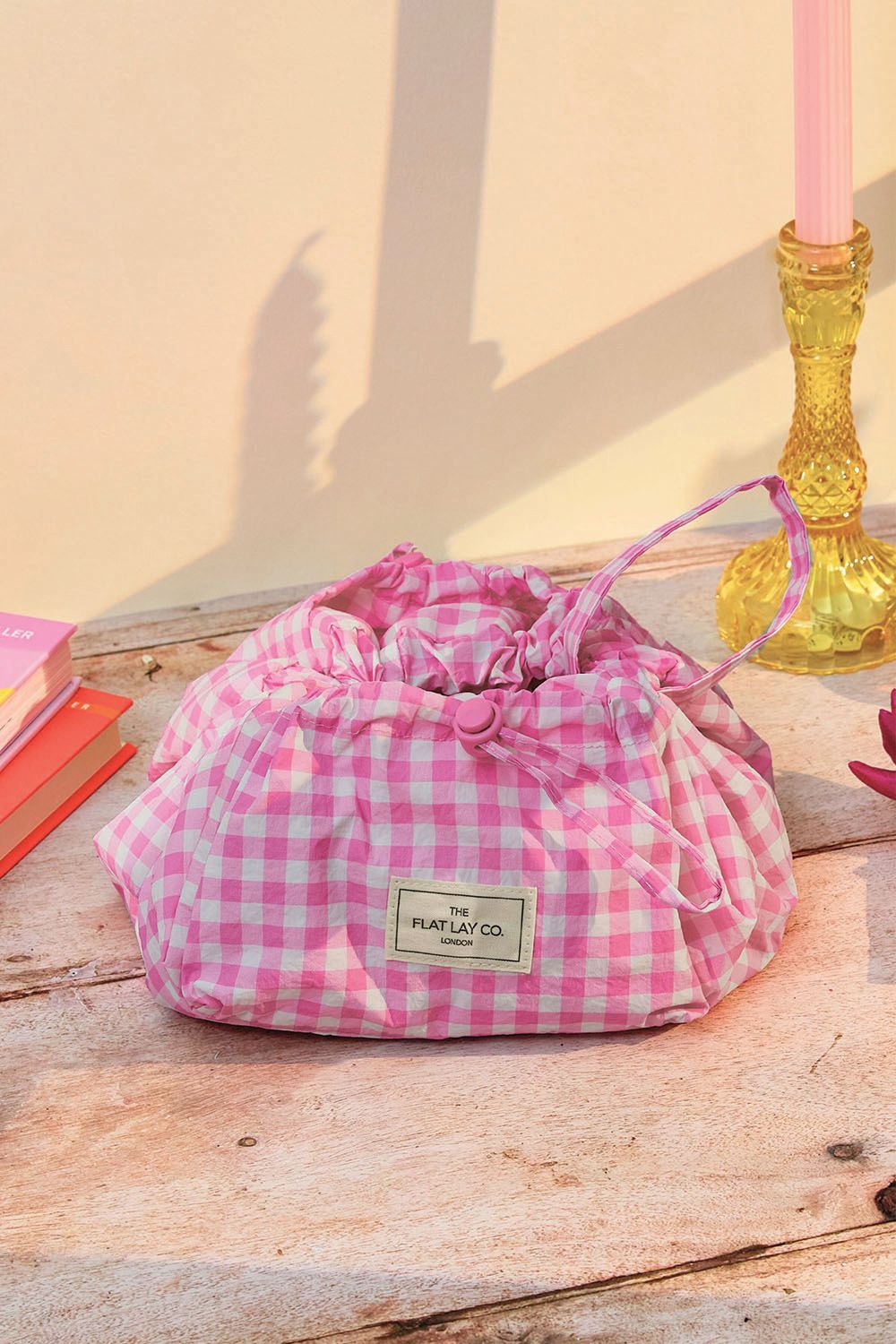 The Flat Lay Co Parachute Drawstring Flat Lay Makeup Bag - Pink Gingham Multi image 7