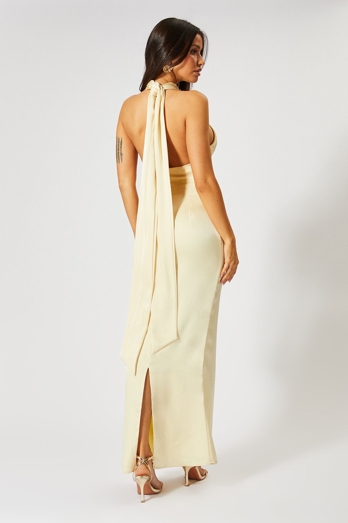MissPap Satin Wrap Multi Way Maxi Dress Yellow image 4