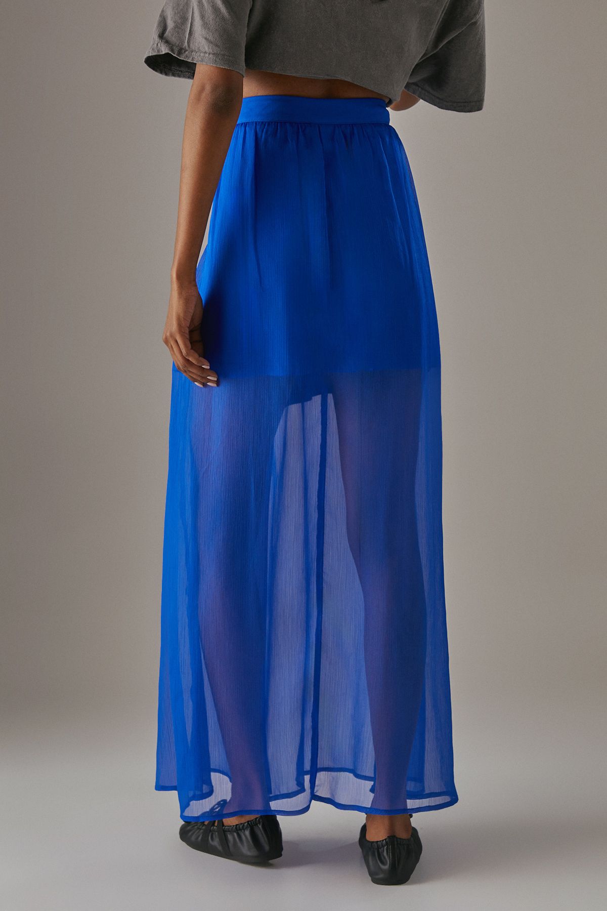 Warehouse Chiffon High Waisted Short Lining Maxi Skirt Electric Blue image 3