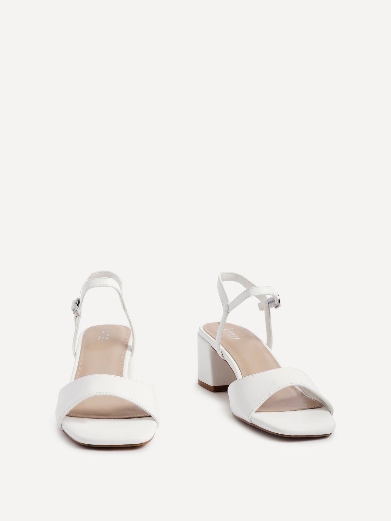 Linzi Darlene White Faux Leather Low Block Heeled Sandals image 3