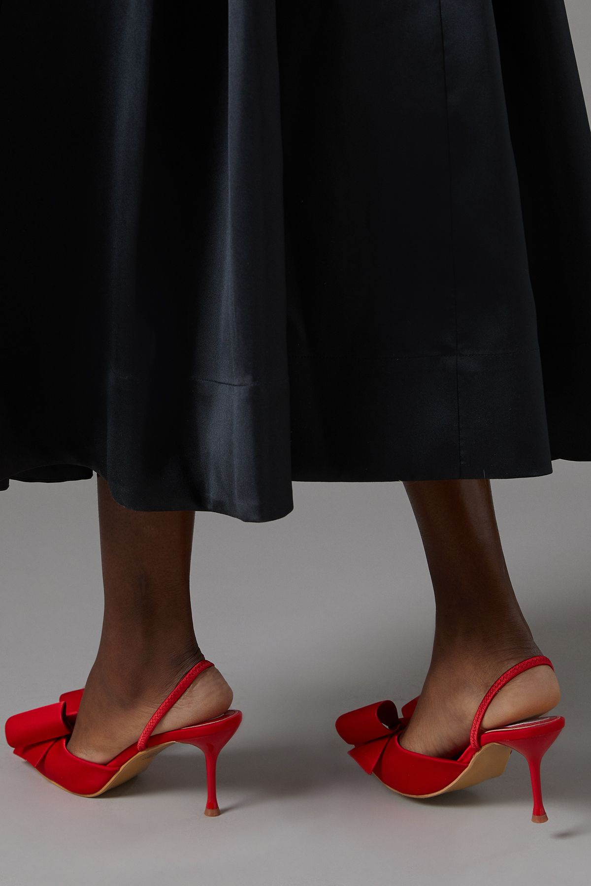 Coast Lola Satin Bow Detail Medium Stiletto Heel Sling Back Court Shoes Red image 2