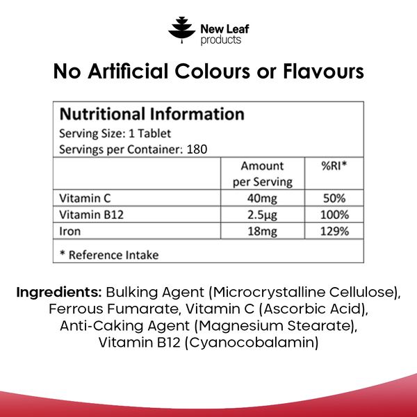 New leaf health Iron Tablets Complex High Strength Complex + Vitamins C, B12 (6 Months Supply) image 6