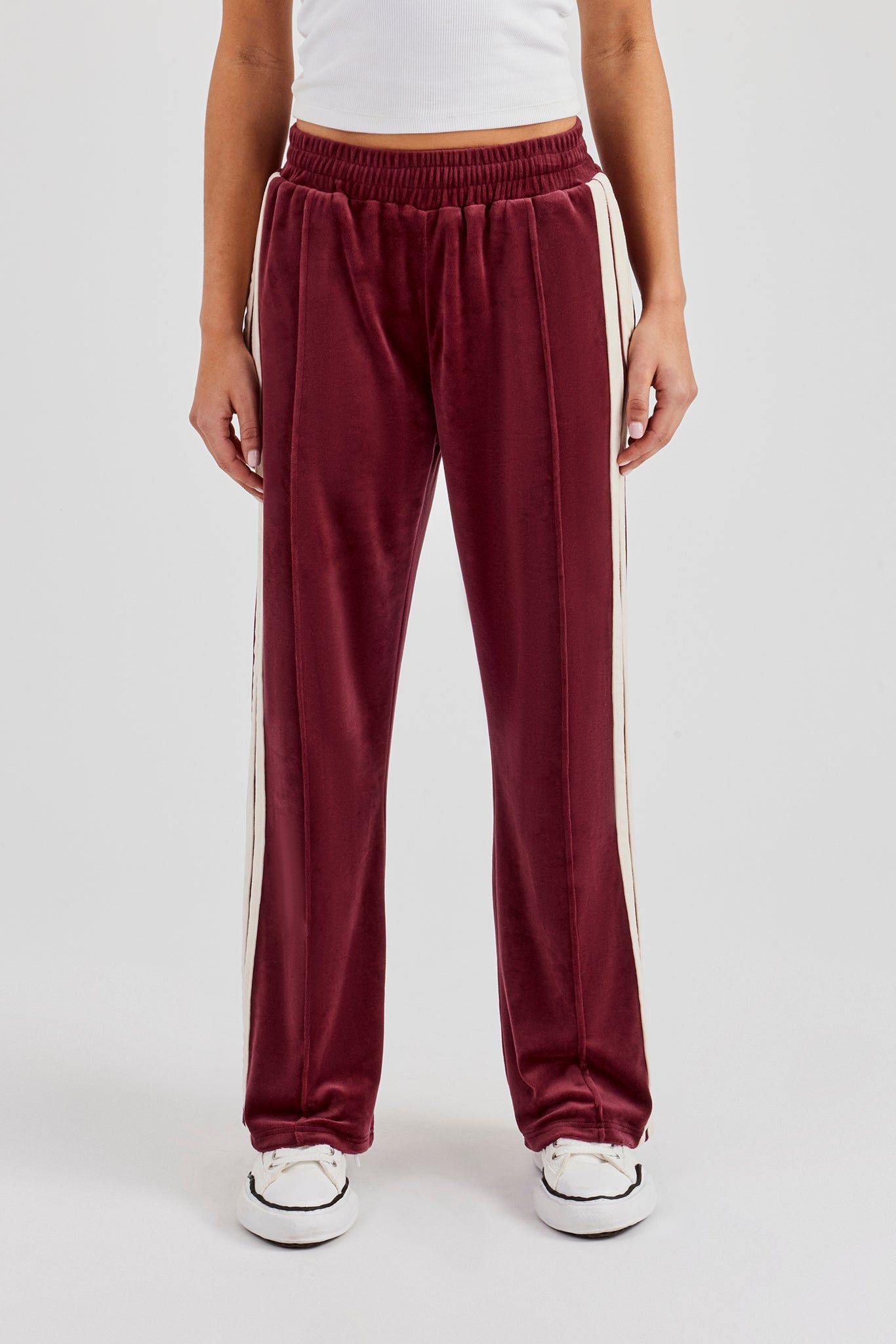 Cernucci Taping Wide Leg Velour Track Pant - Burgundy image 2