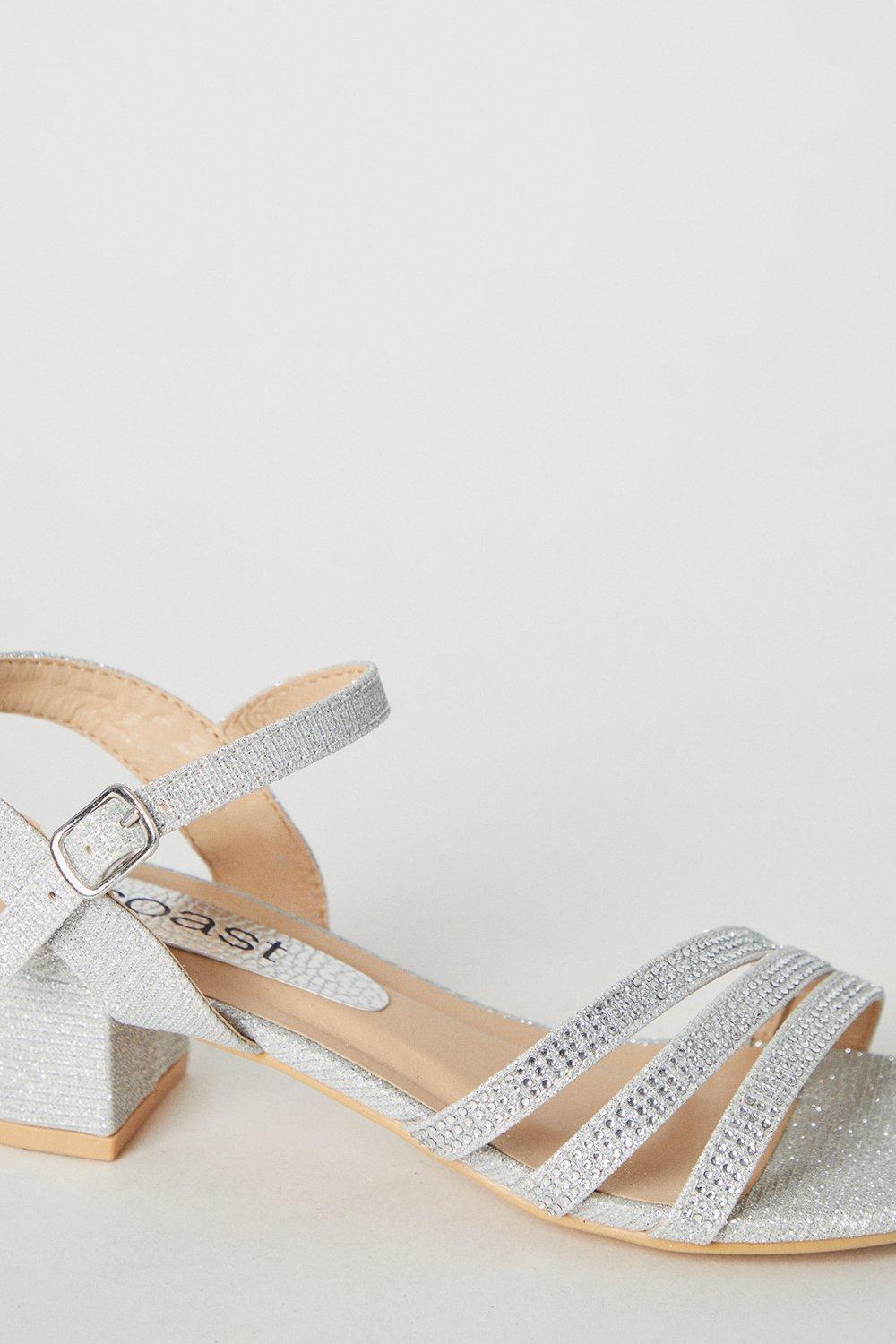 Coast Flower Girl Belle Diamante Triple Strap Low Heeled Sandals Silver image 4