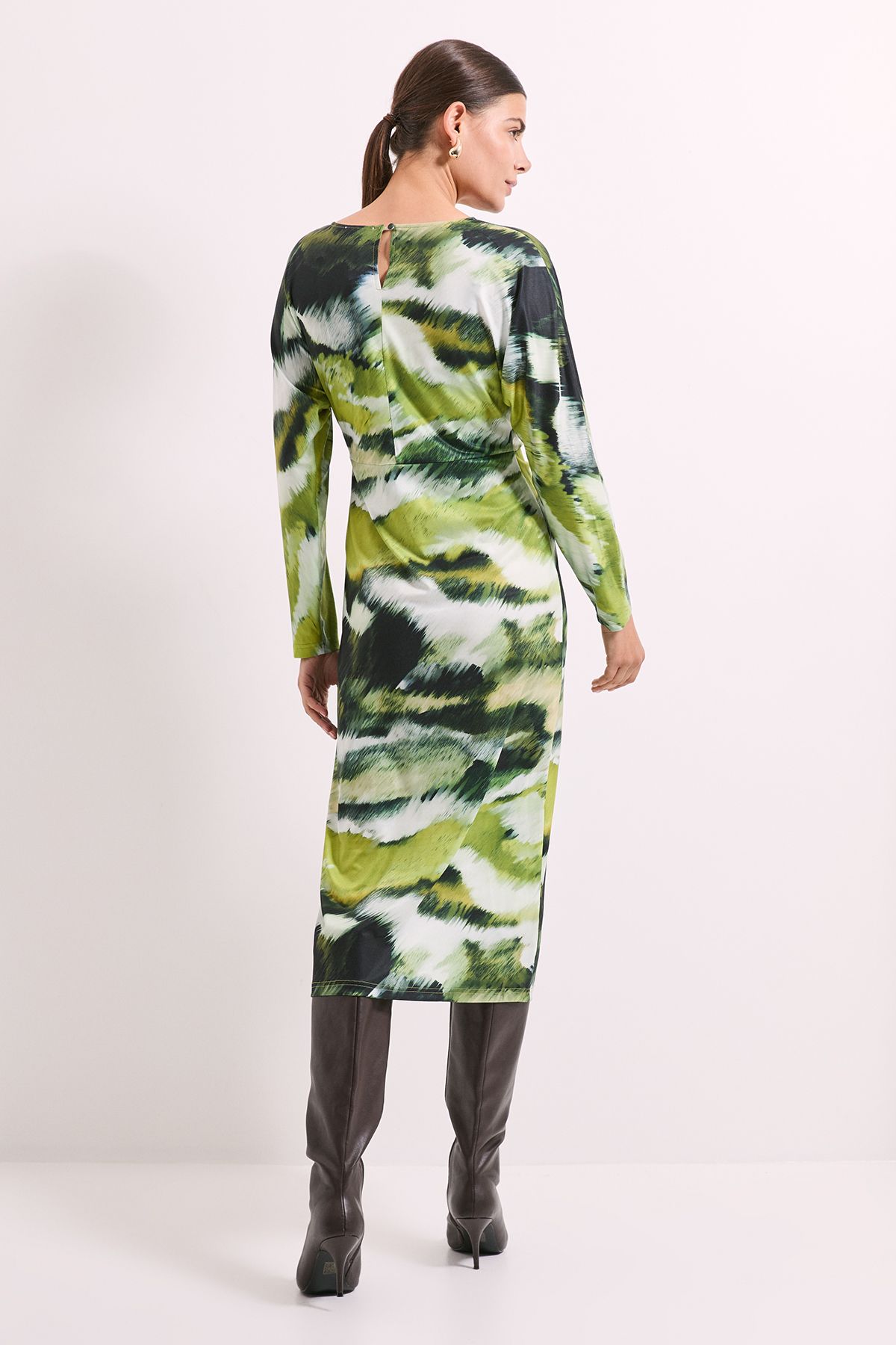 Principles Green Printed Batwing Jersey Midi Dress Green image 4