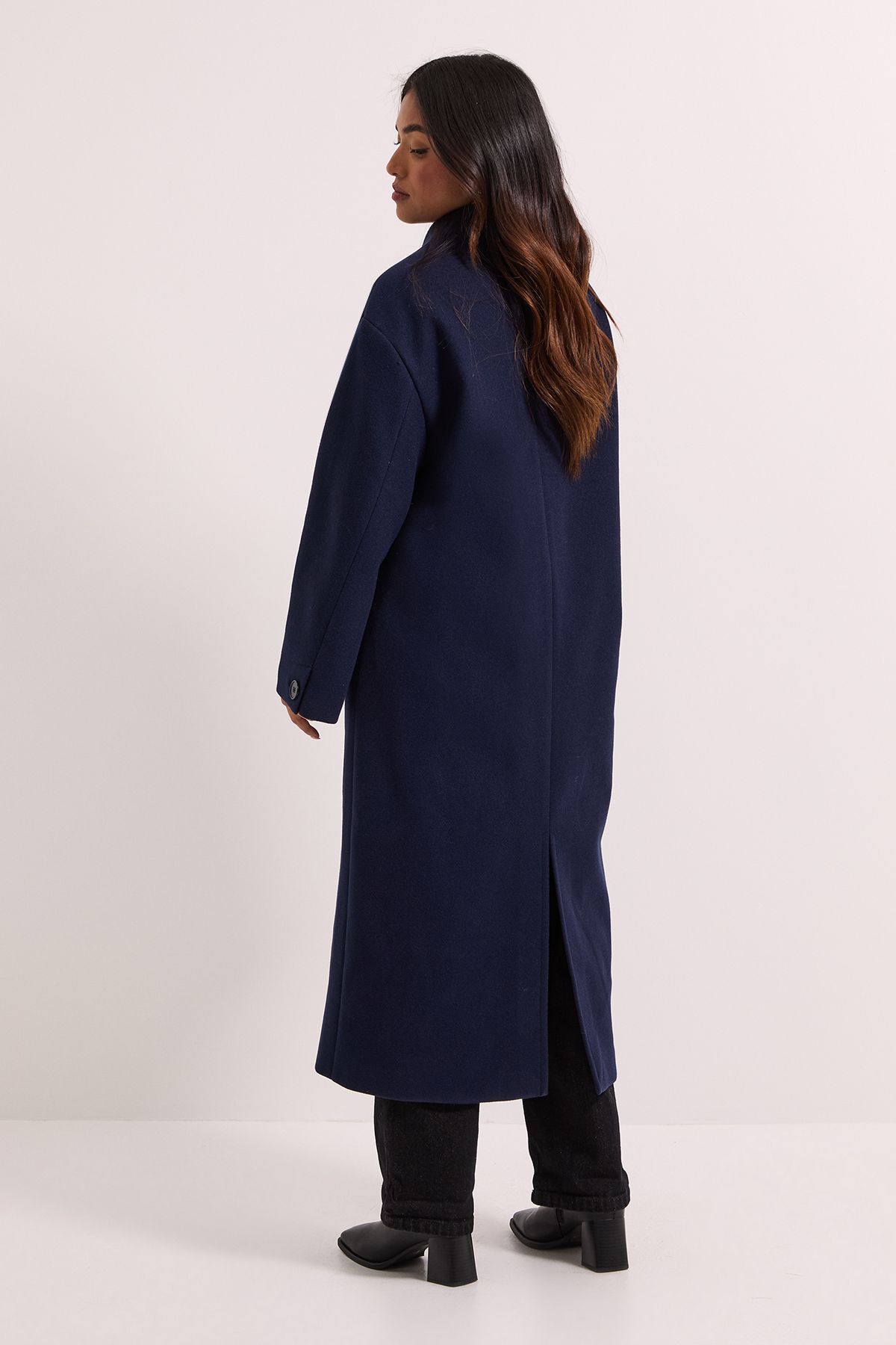 Dorothy Perkins Petite Collarless Single Breasted Faux Wool Coat Navy image 4