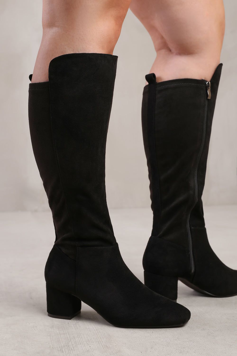 Where's That From 'Cherish' Stretch Wide Calf Block Heel Knee High Boots With Side Zip image 4