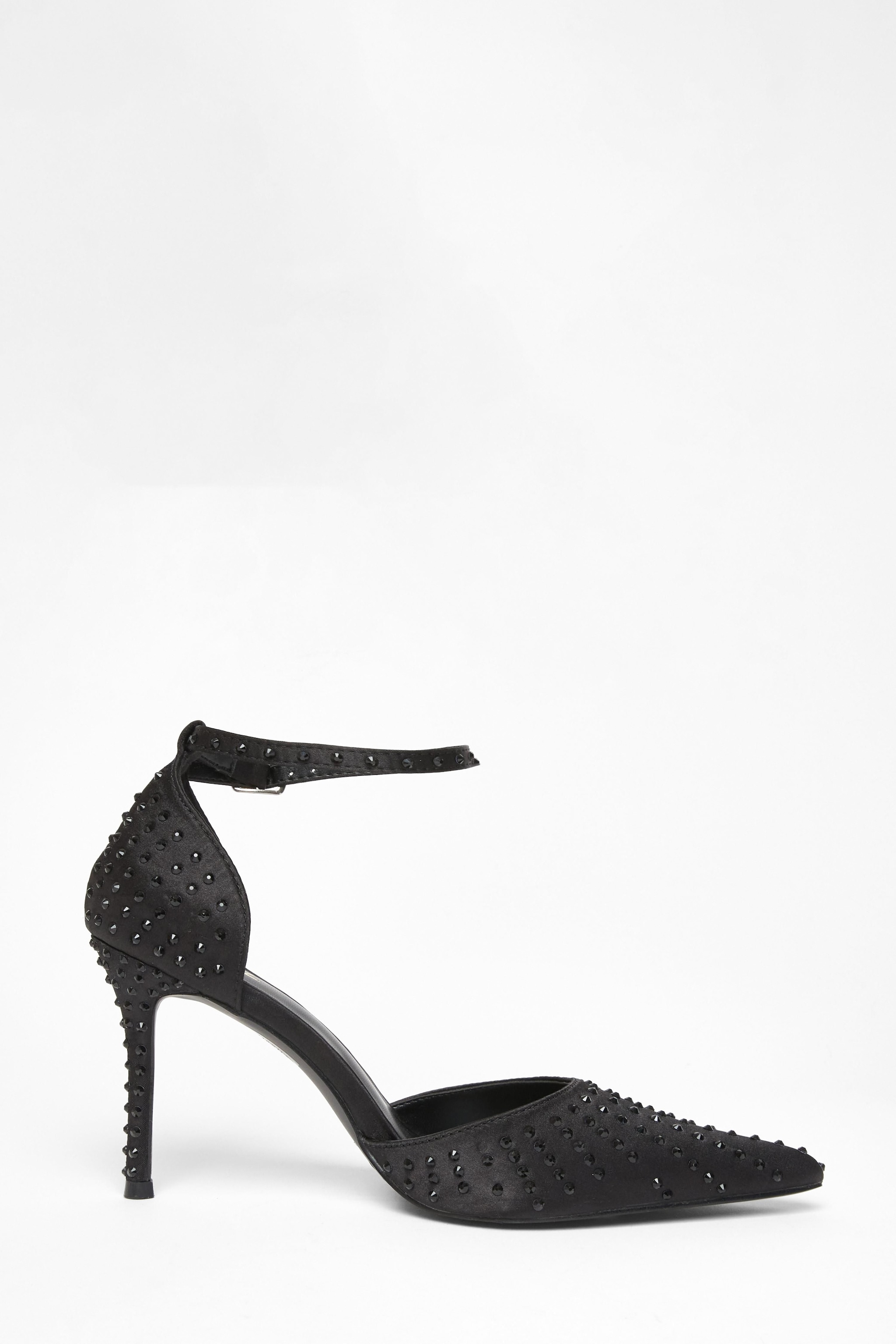 Quiz Black Satin Diamante Court Heels image 5