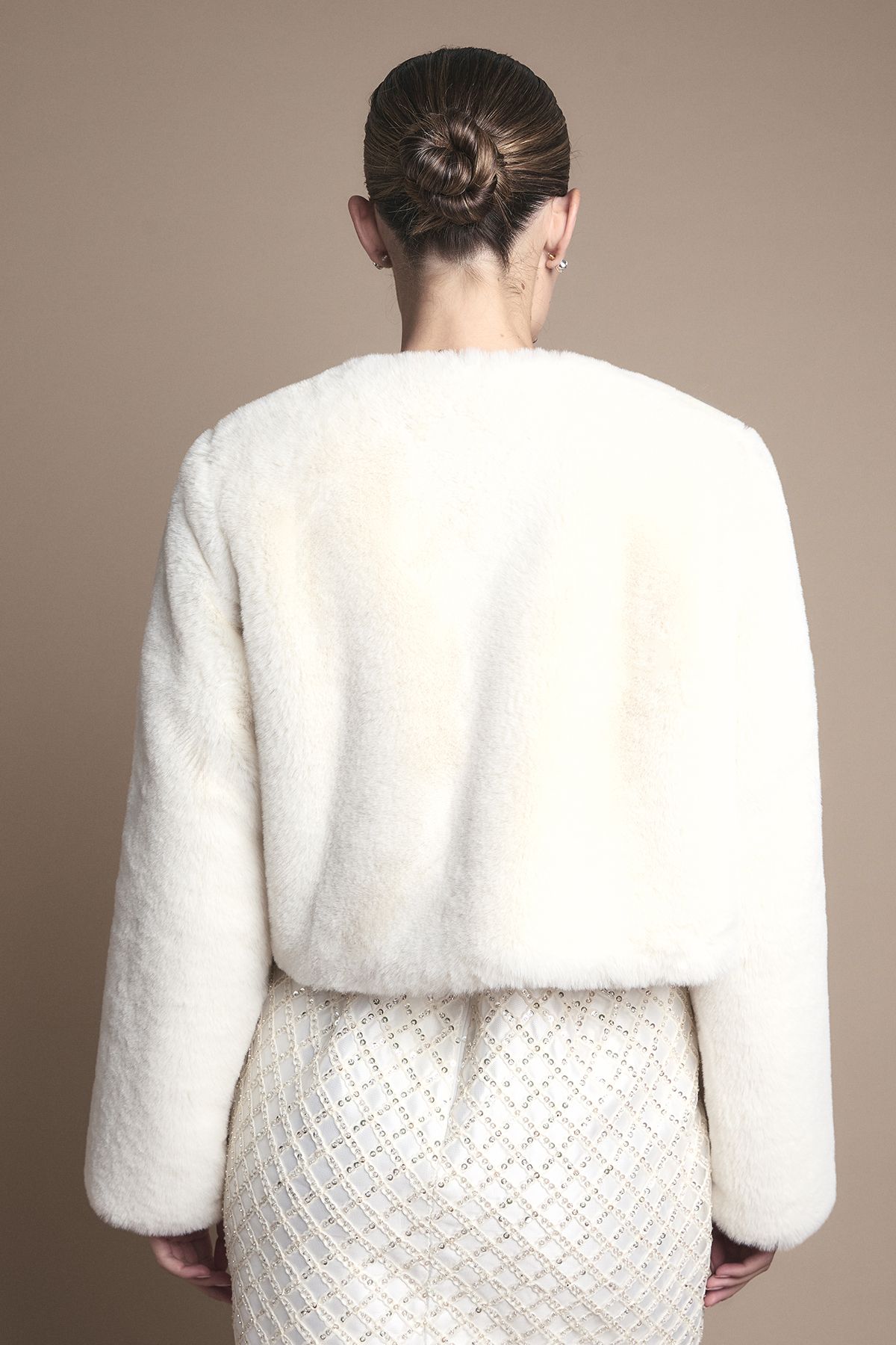 Coast Ivory Occasion Short Edge To Edge Faux Fur Coat Ivory image 3