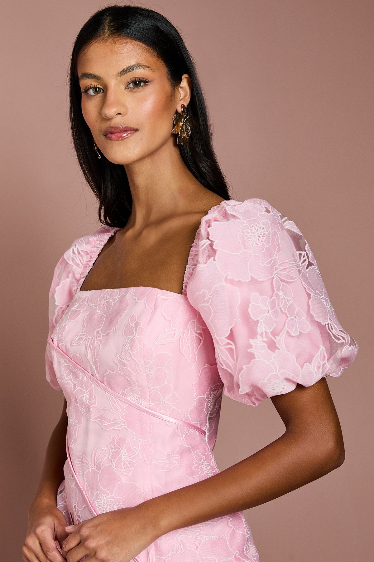 Coast Petite Panelled Jacquard Midi Dress Pink image 4