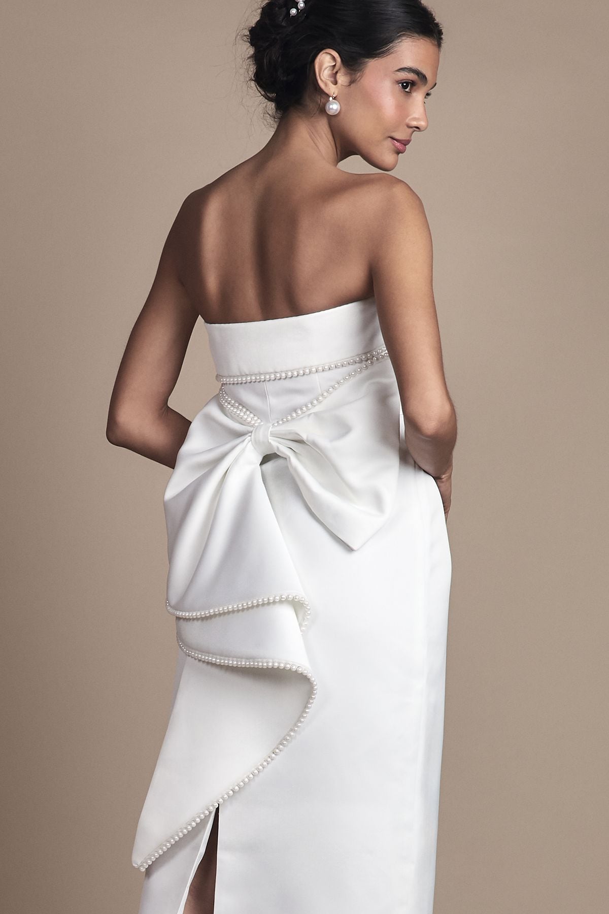 Coast Pearl Trim Bandeau Column Wedding Dress With Bow Ivory image 2