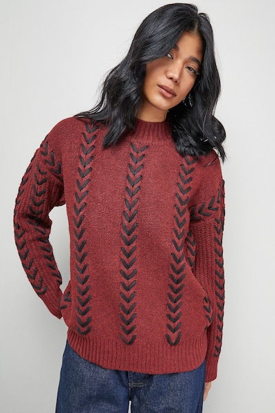 Warehouse Whipstitch Detail Oversized Jumper Dark Red