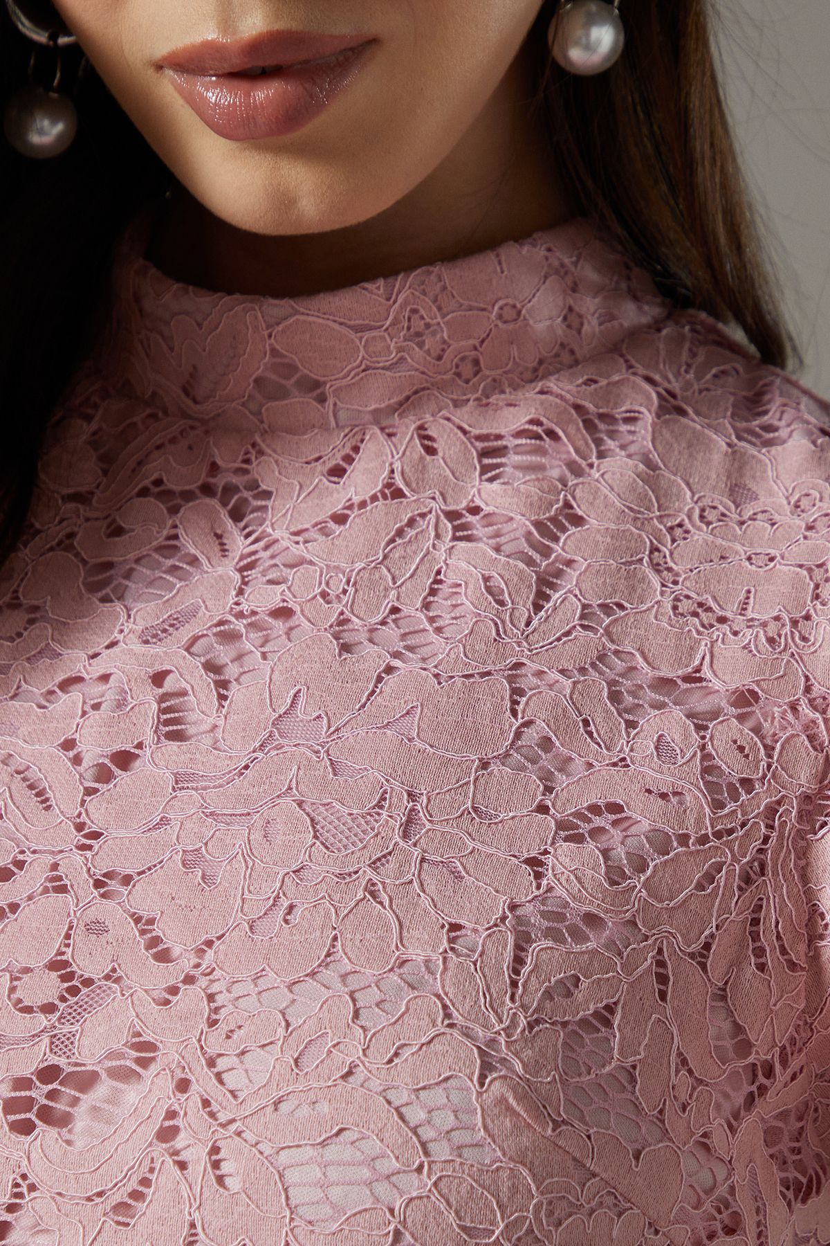 Coast Lace Frill Sleeve High Neck Midi Dress Blush image 5