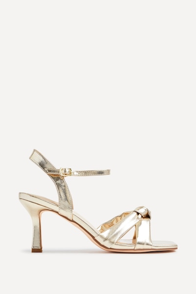 Linzi Favour Wide Fit Gold Faux Leather Knotted Heeled Sandal