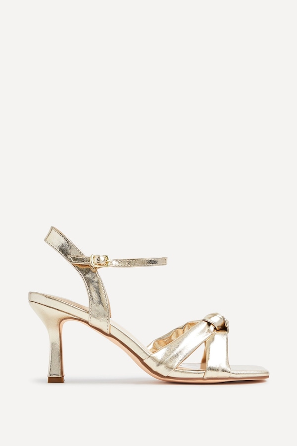 Linzi Favour Wide Fit Gold Faux Leather Knotted Heeled Sandal