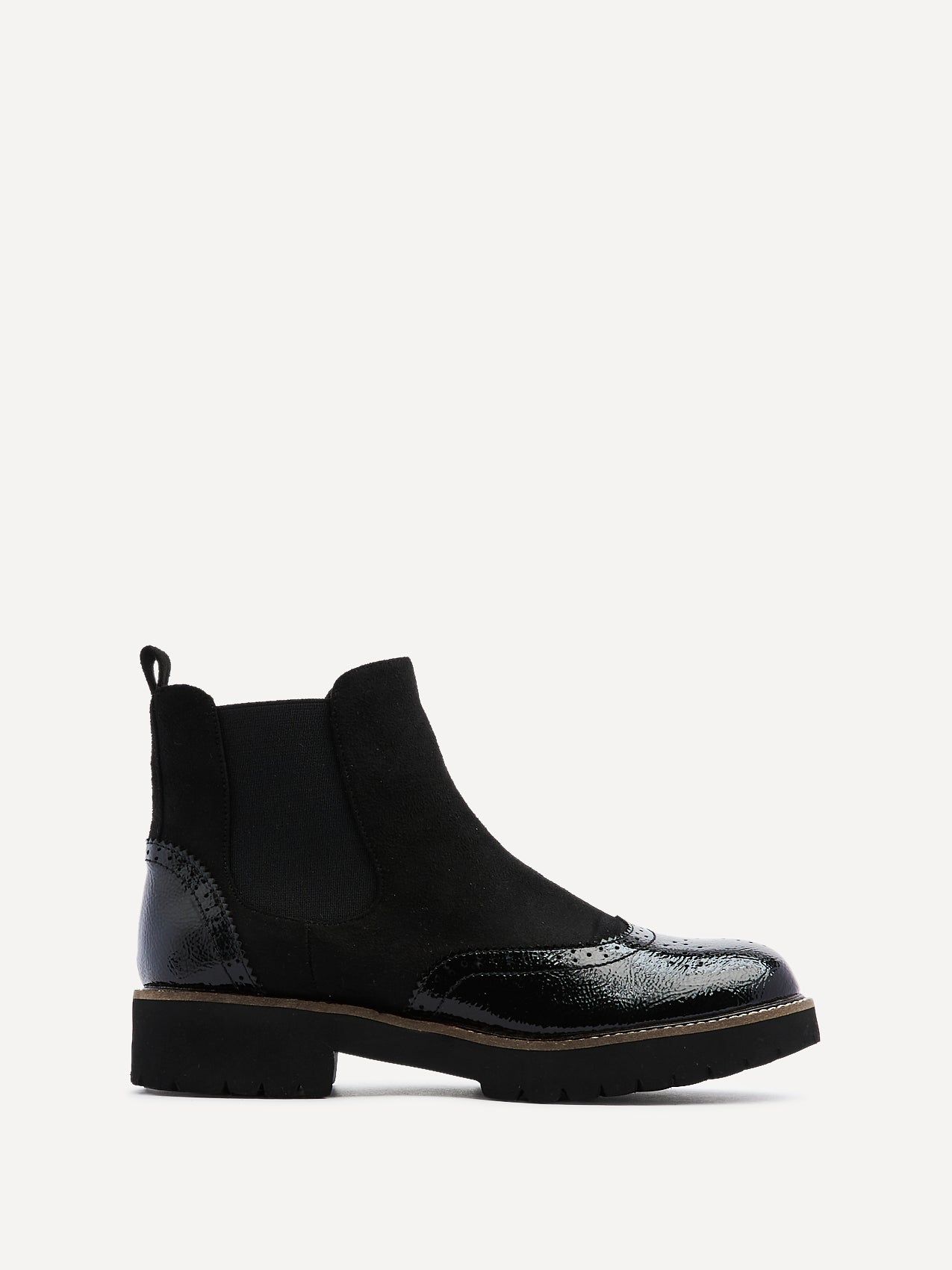Linzi Cleo Black Patent & Suede Brogue Style Chelsea Boot image 1