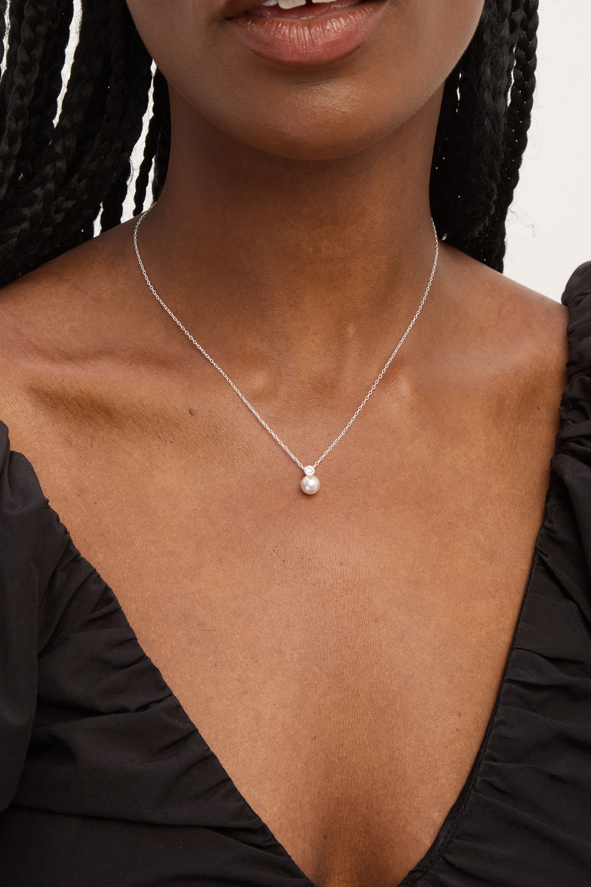 Simply Silver Sterling Silver 925 Cubic Zirconia Besel Pearl Drop Pendant image 2