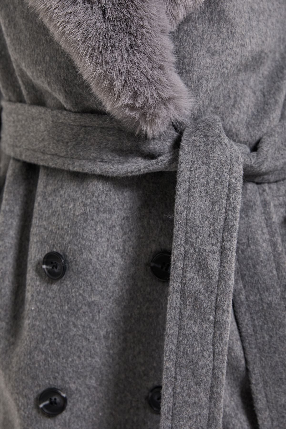 Dorothy Perkins Faux Fur Collar Belted Longline Coat Grey image 5