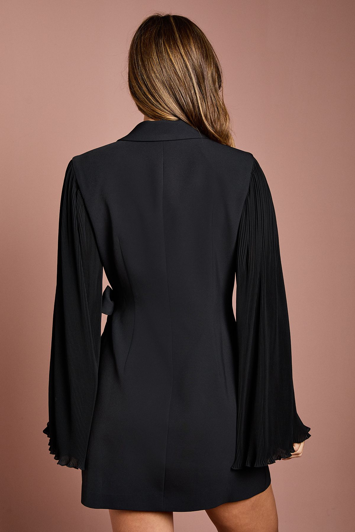 Coast Long Pleated Sleeve Blazer Wrap Dress Black image 4