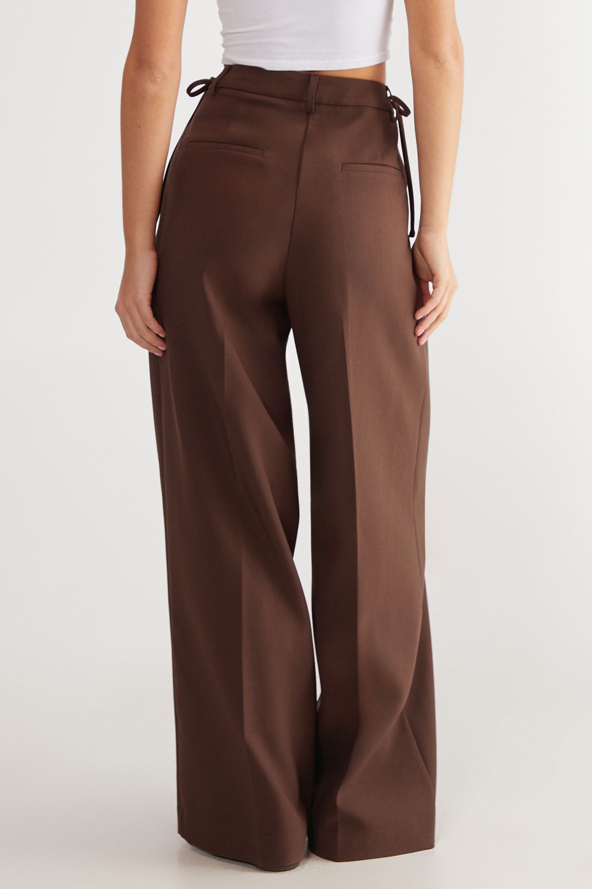 NastyGal Premium Tailored Tie Detail Trouser Choc Brown image 4