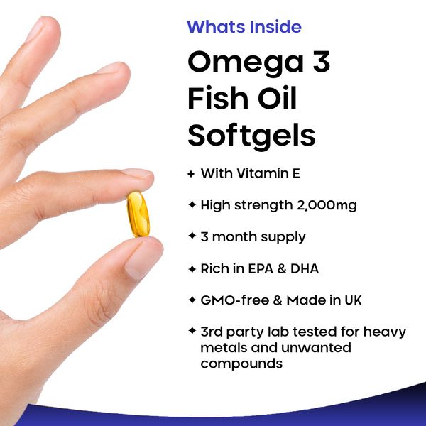 New leaf health Omega 3 2000mg Capsules - High Dose Fish Oil - Enriched with Vitamin E - One A Day Pure Fish Oil Gel Capsule - Helps Maintain Healthy Eyes, Brain Function, & Skin - GMO-Free, GMP, & UK Made image 2