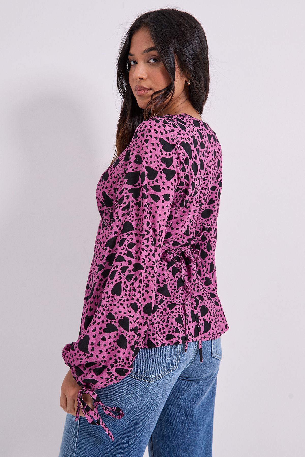 Dorothy Perkins Petite Button Tie Detail Printed Top Dusty Pink image 3