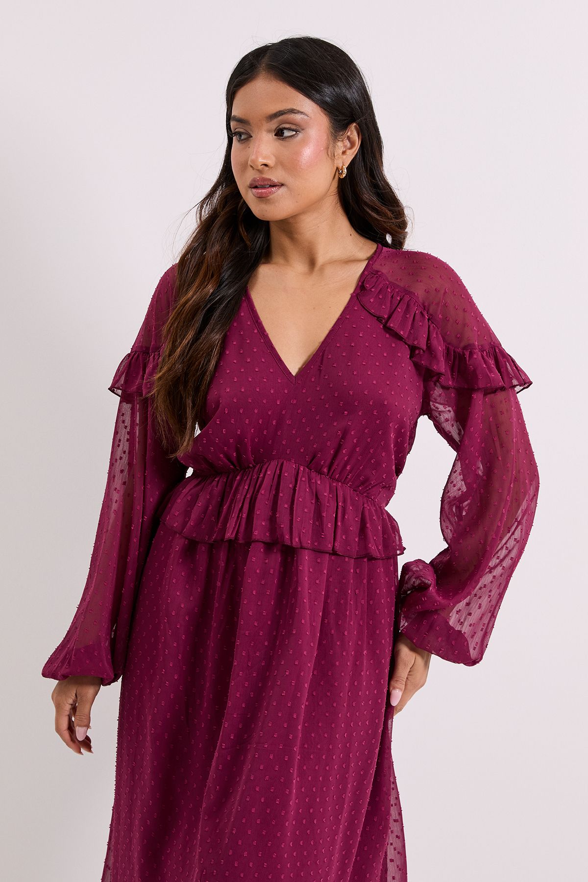 Dorothy Perkins Petite Frill Shoulder Detail Midi Dress Dusky Pink image 2