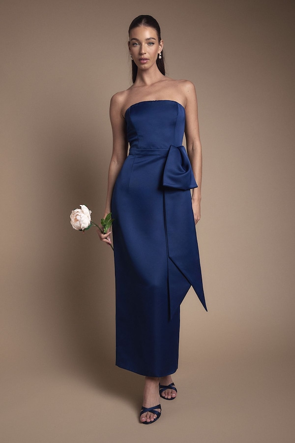 Coast Bandeau Bridesmaid Maxi Dress With Statement Bow Navy