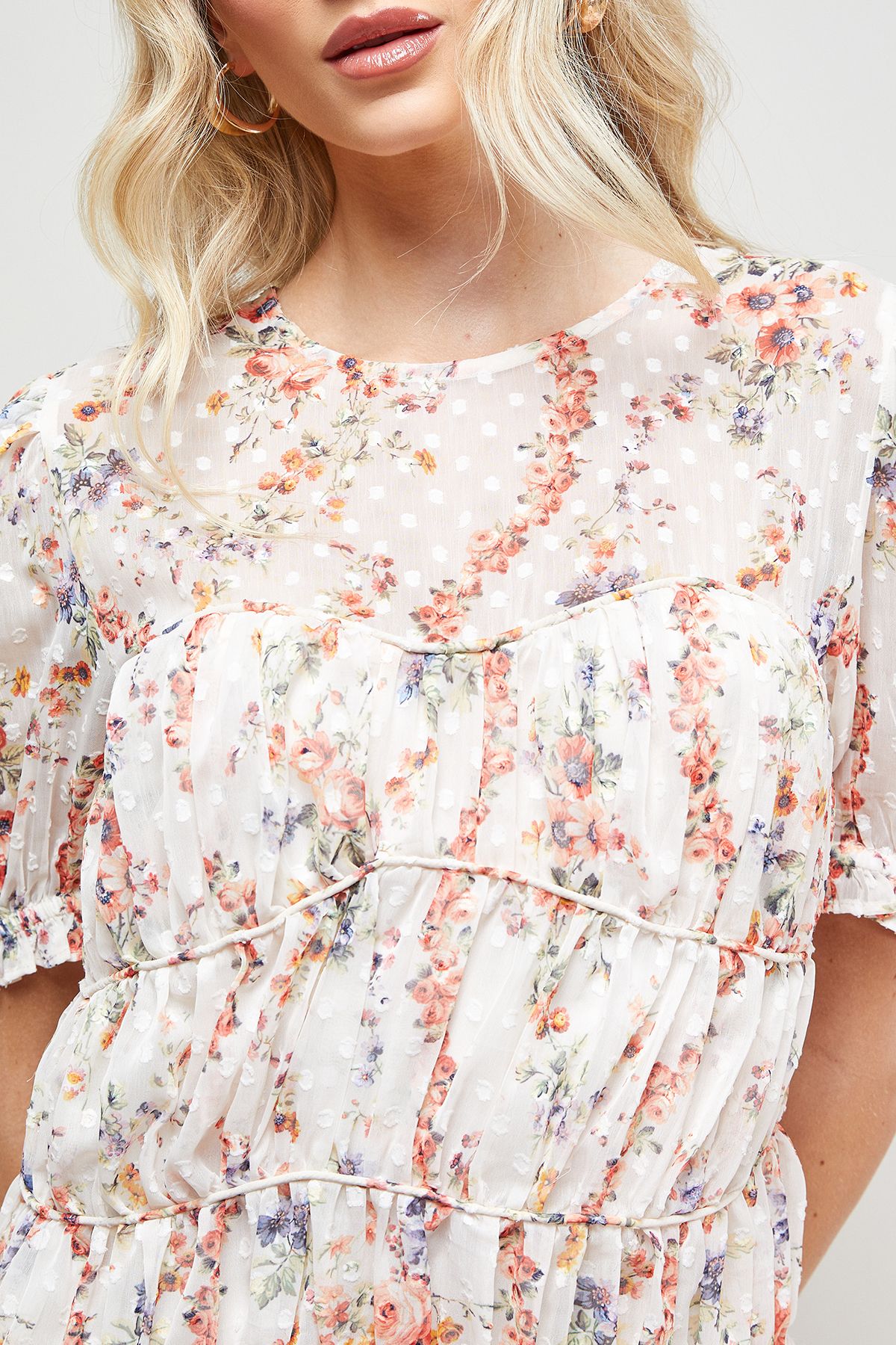 Oasis Printed Dobby Shirred Bodice Mini Dress Ivory image 5