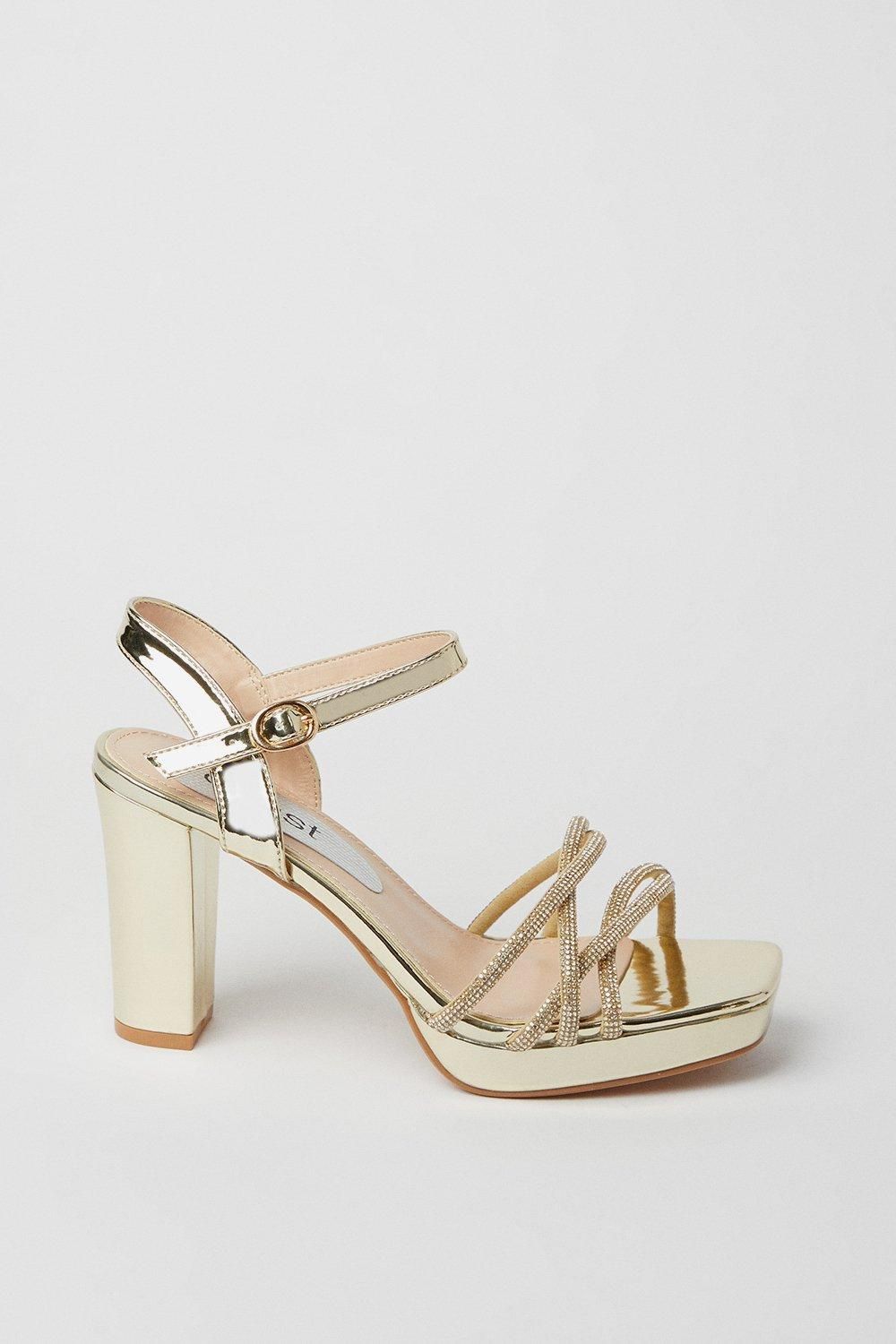 Coast Taylor Faux Leather Diamante Platform Heel Sandals Gold image 2