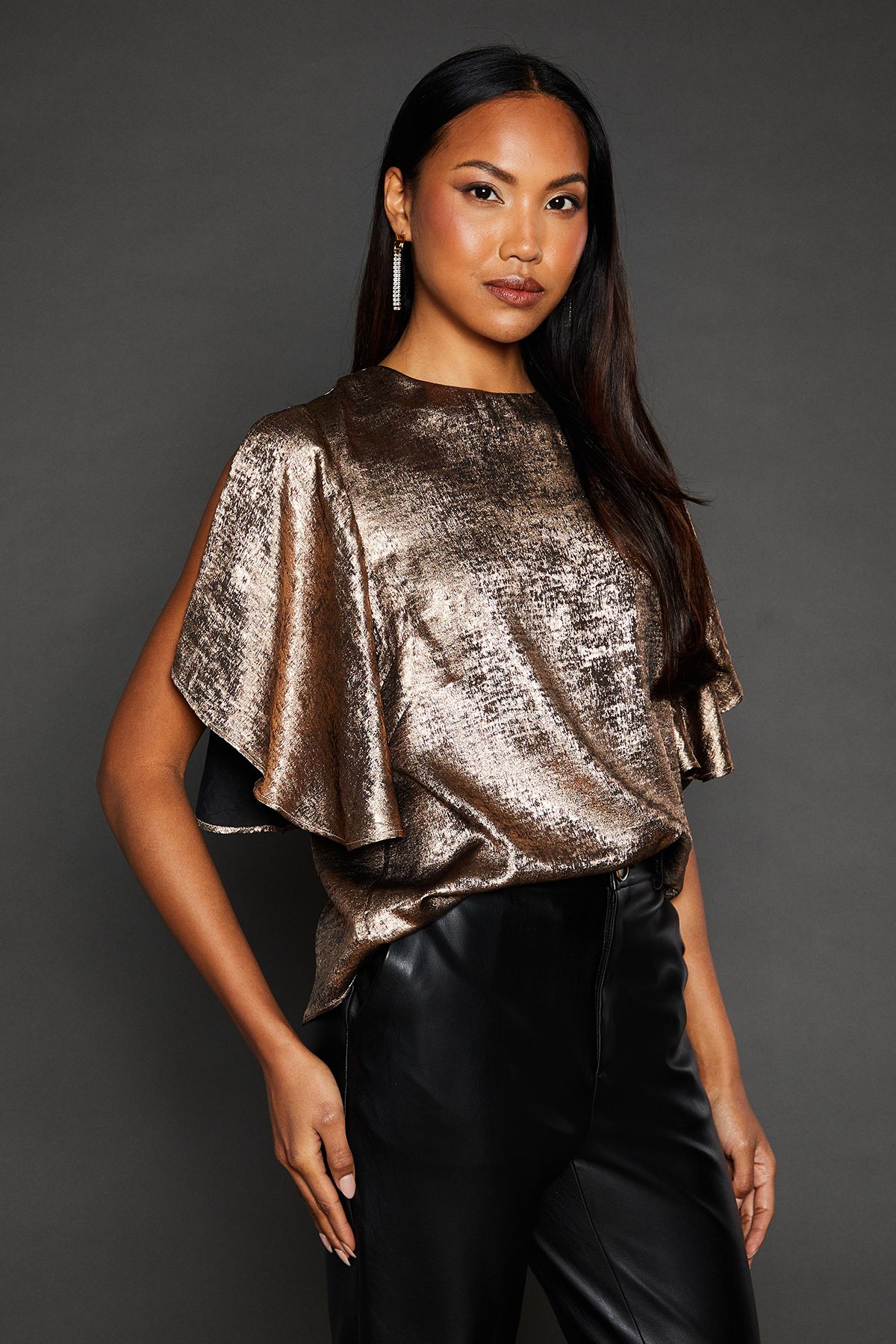 Principles Sleeve Detail Metallic Top Bronze image 1