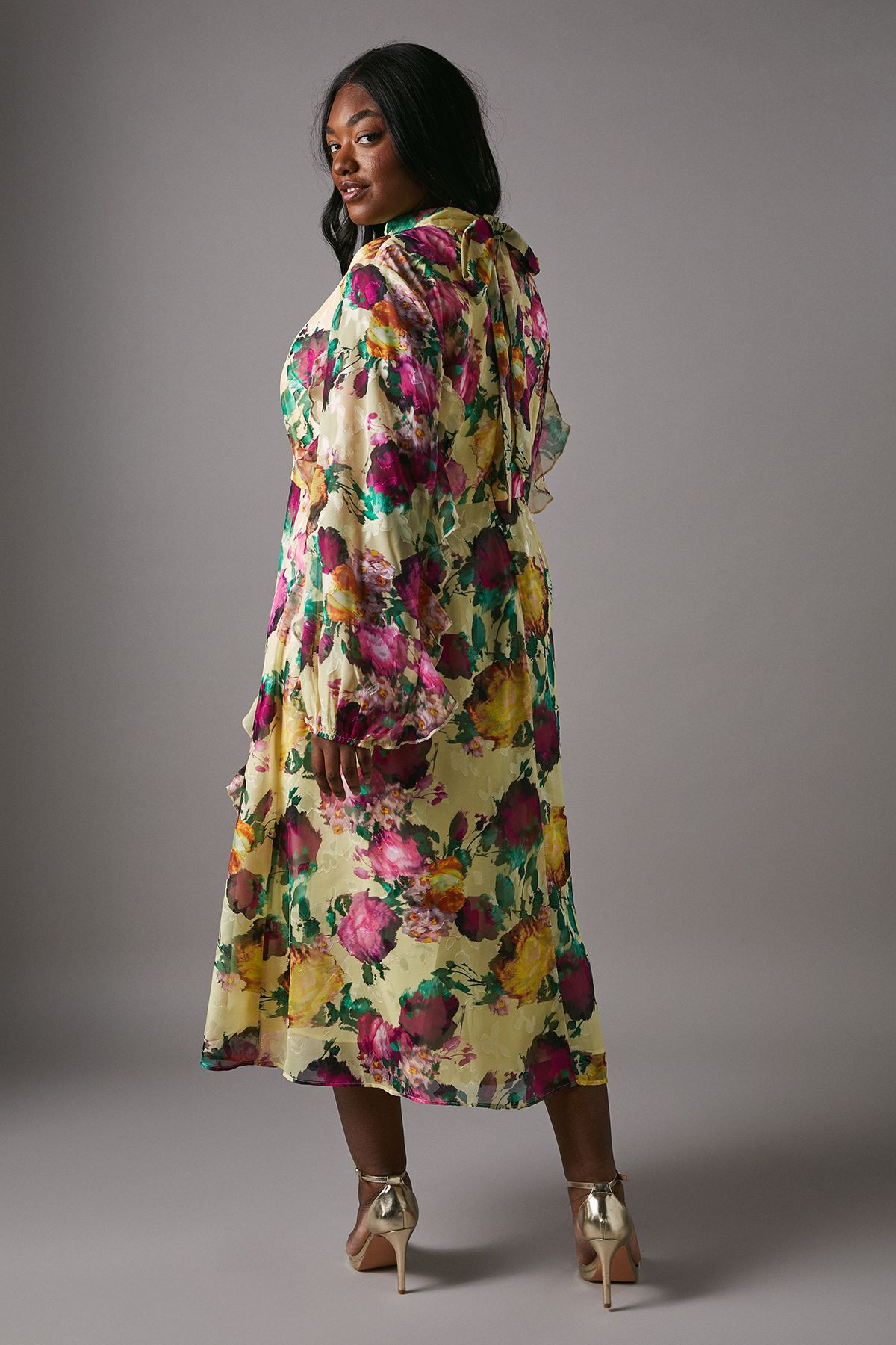 Coast Plus Printed Jacquard Ruffle Dress Yellow image 4