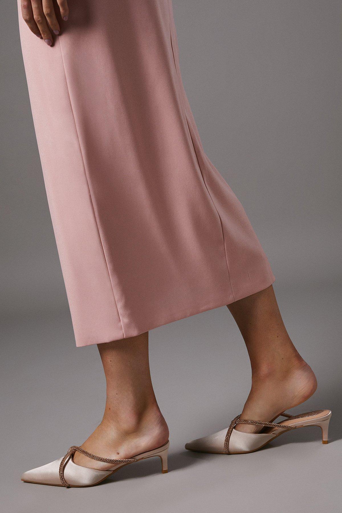 Coast Shona Satin Diamante Cross Strap Kitten Heel Mules Mocha image 2