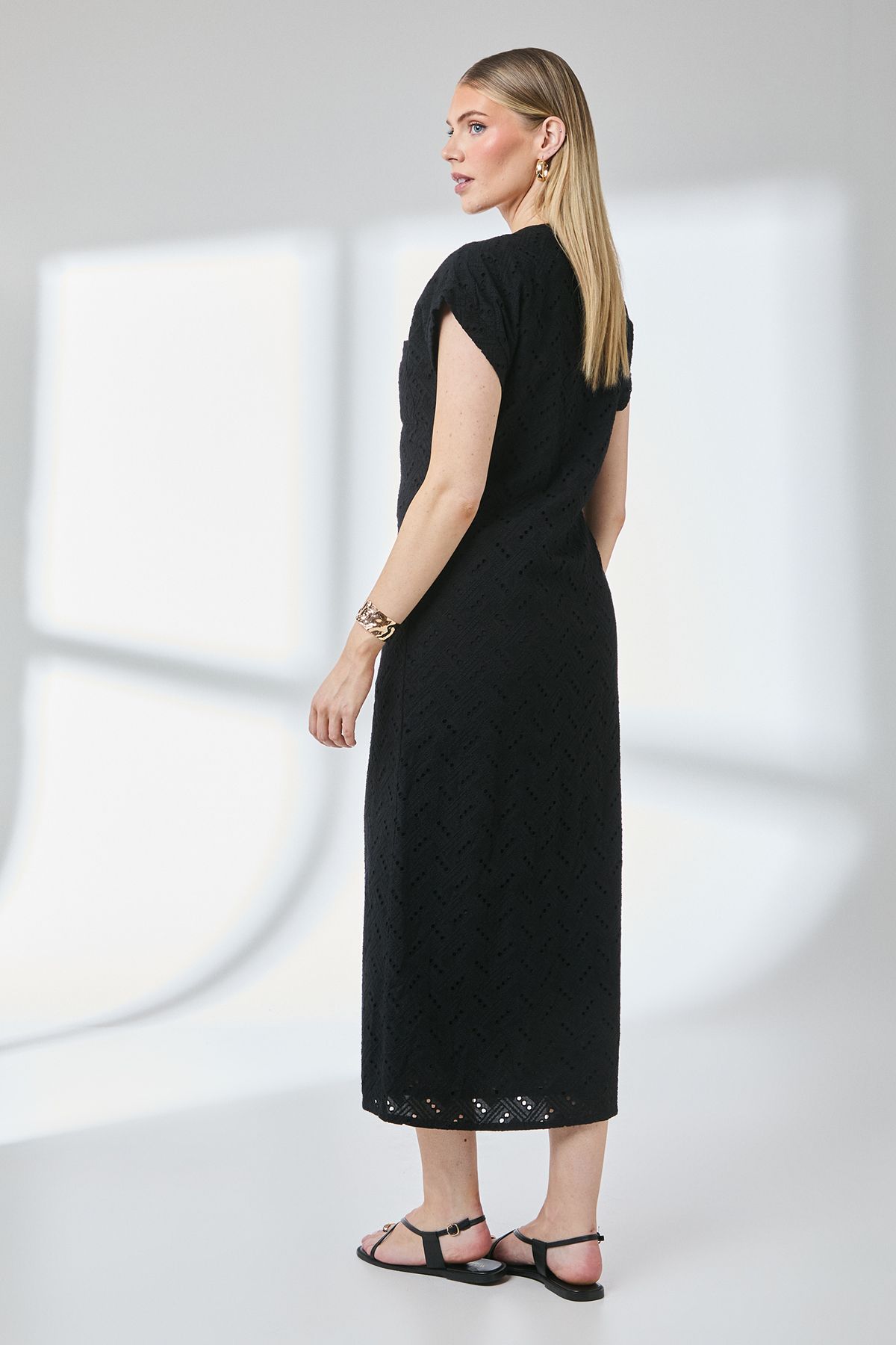 Principles Black Broderie Pocket Detail Midi Shirt Dress Black image 5