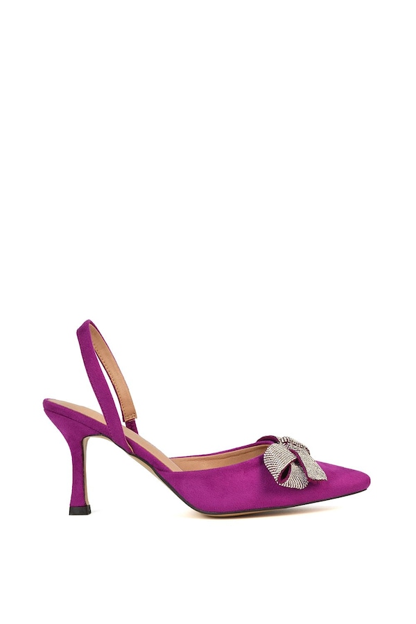 XY London 'Victoria' Diamante Bow Stiletto Slingback High Heel Shoes