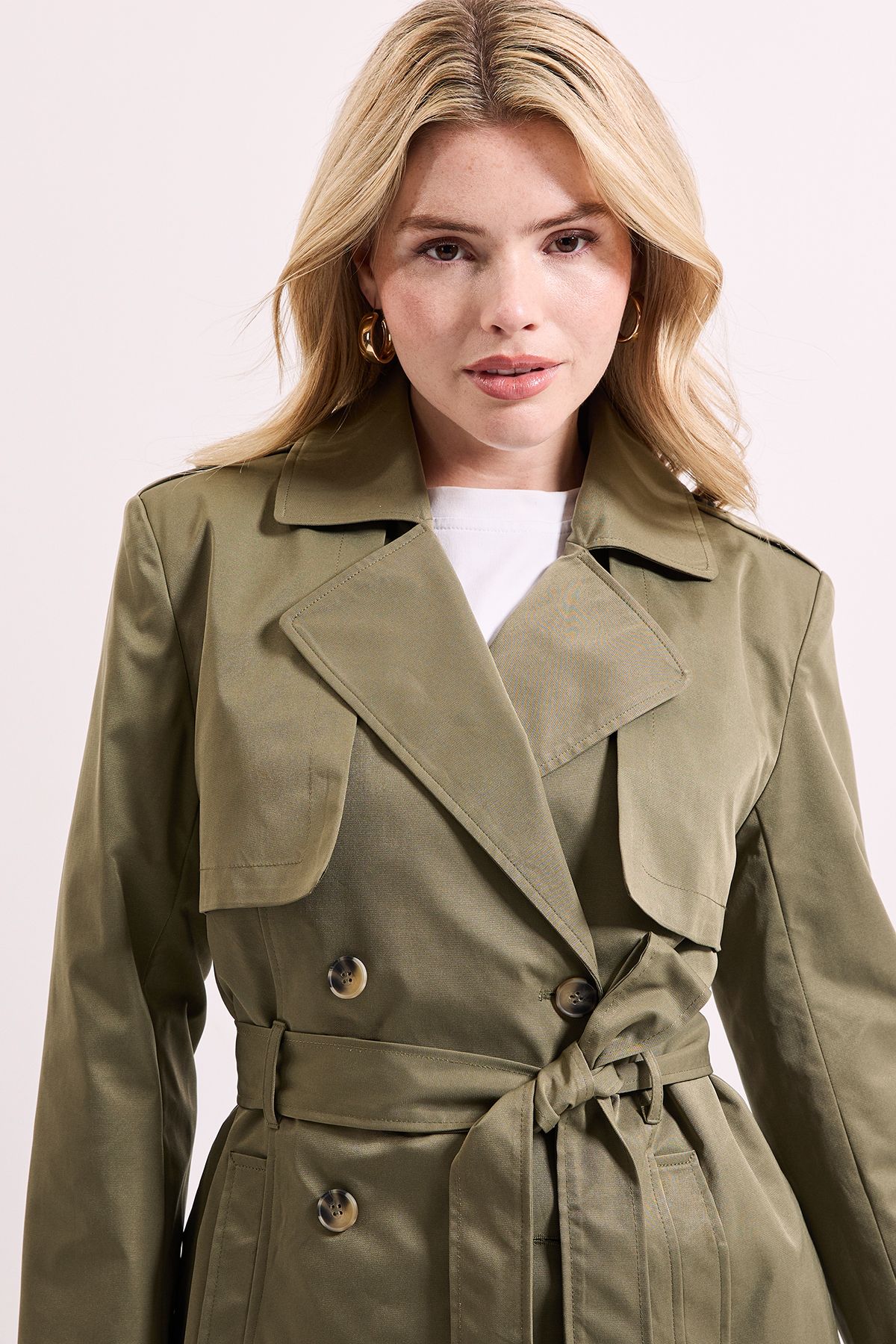 Dorothy Perkins Double Breasted Belted Trench Coat Khaki image 4