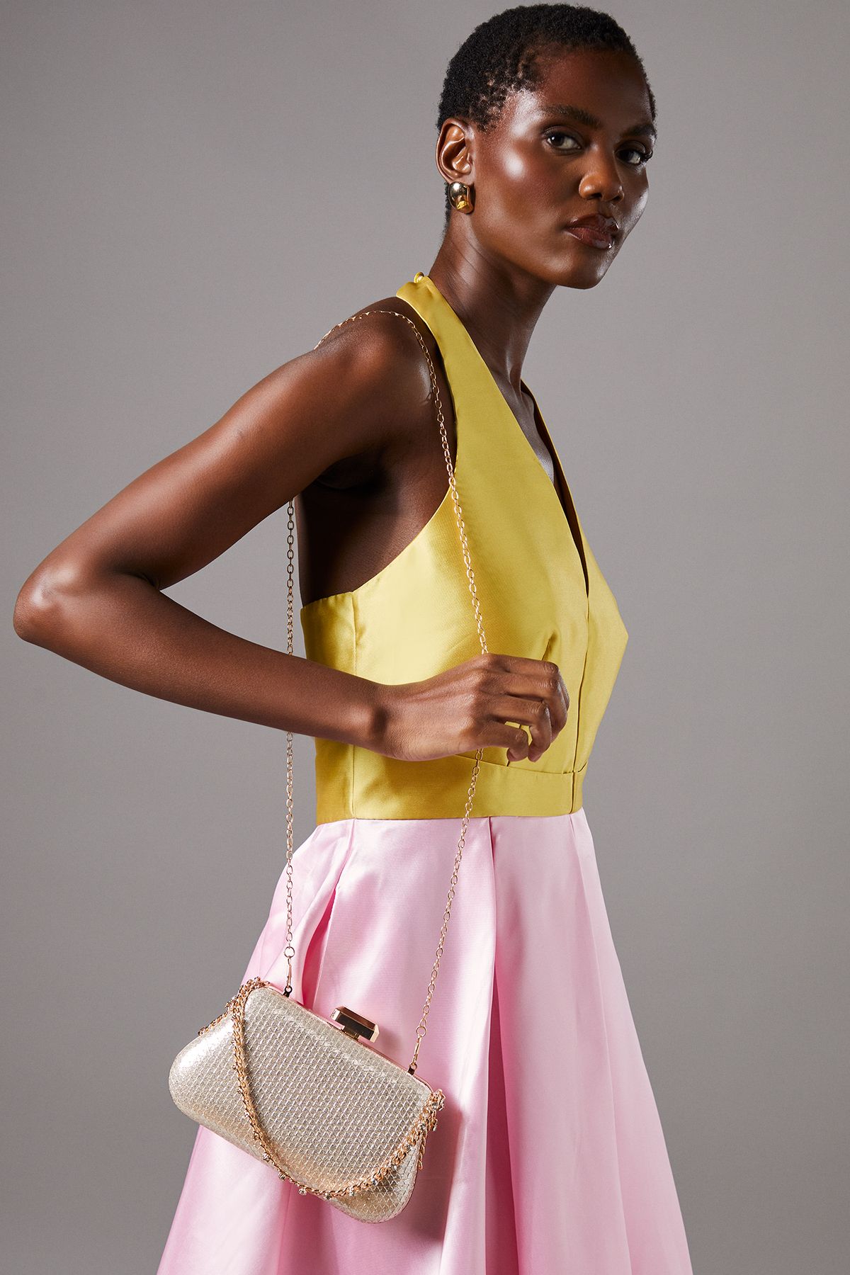 Coast Belgium Glitter Hard Clutch Bag With Diamante Strap Rose Gold image 1