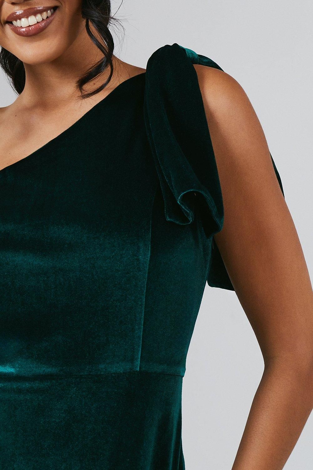 Coast Bow One Shoulder Velvet Bridesmaid Maxi Dress Emerald image 4