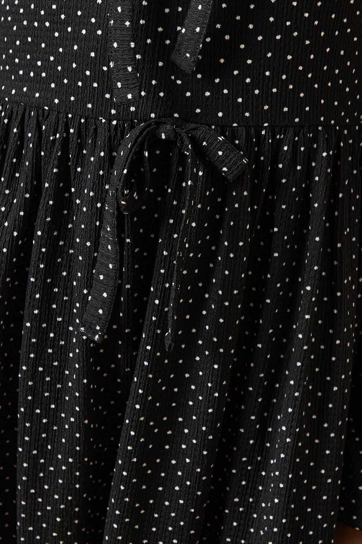 Dorothy Perkins Mono Spot Bow Tie Front Long Sleeve Midi Dress Mono image 5