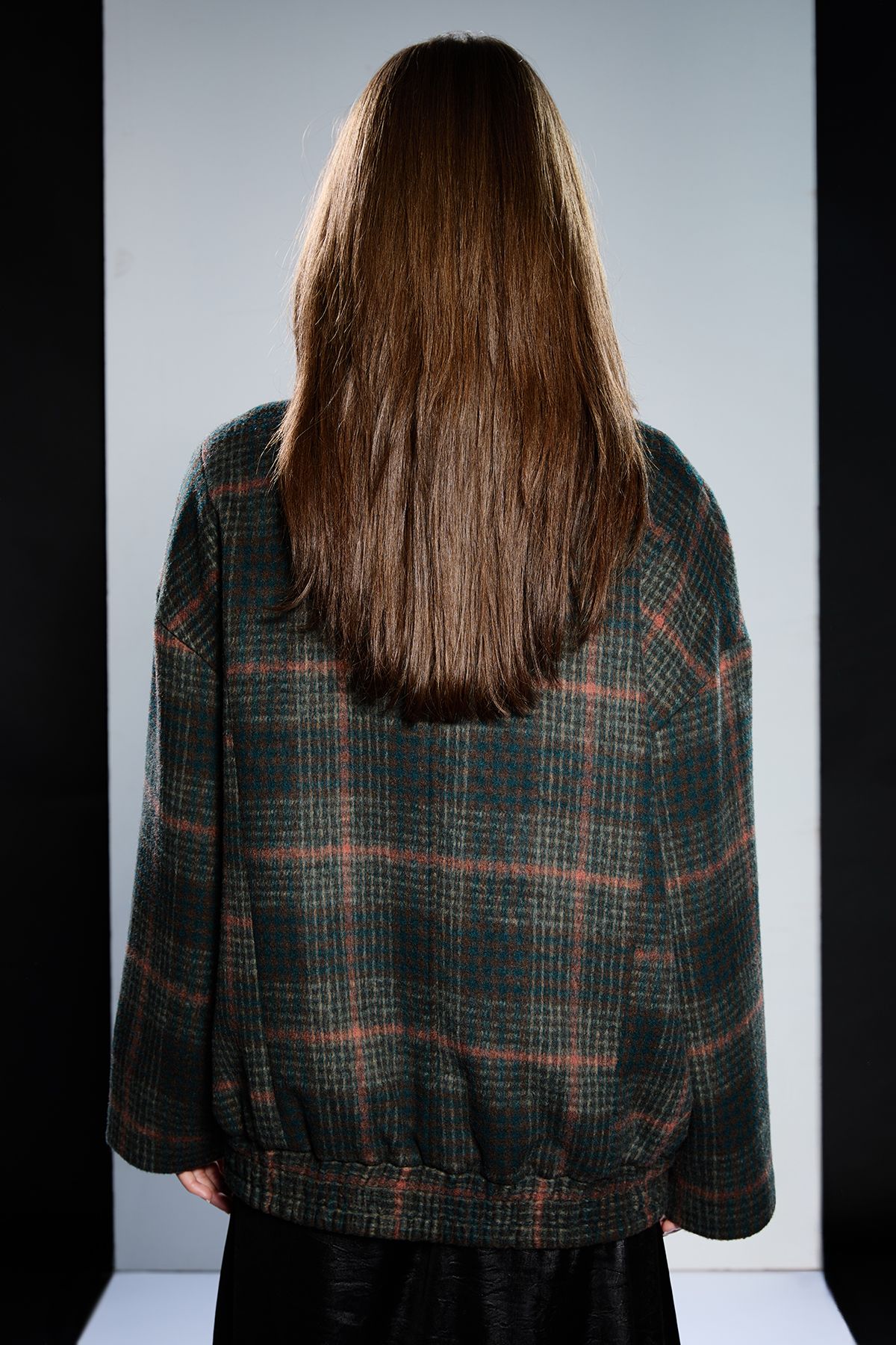 RUNWAY 1.8.1.8 Runway 1.8.1.8 Check Wrap Front Grown Collar Coat Navy image 3