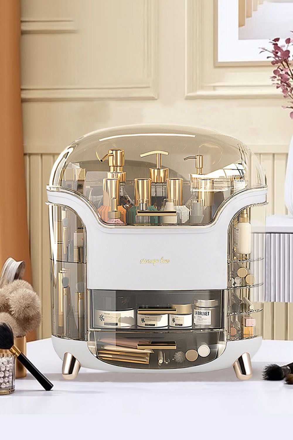 SHEONLY Makeup Storage Organiser with Clear Lid, Skincare Organiser Drawers Beauty Holder Cosmetic Organisers for Bathroom, DressingTable Organiser Dustproof Waterproof image 1