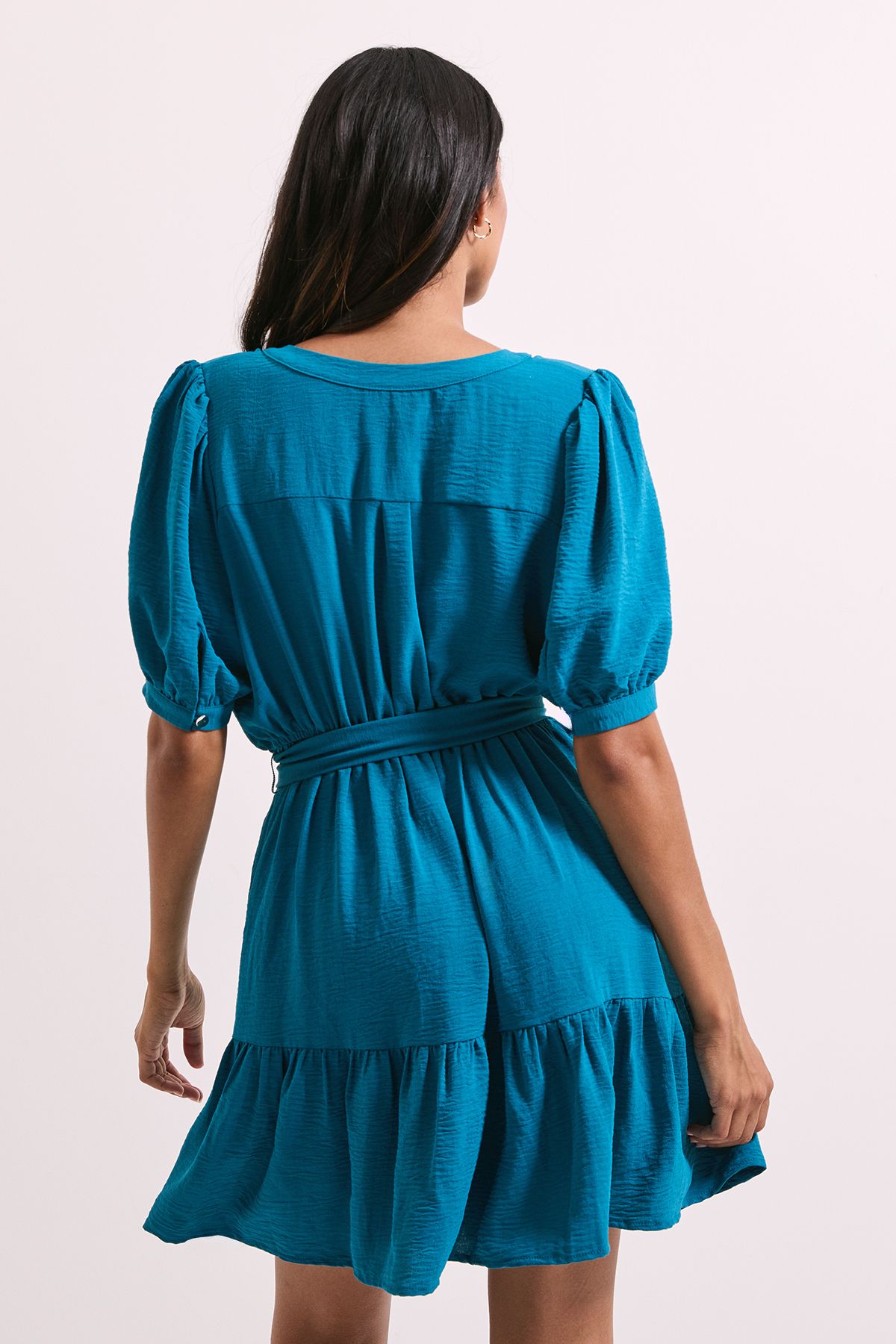 Dorothy Perkins Overhead Belted Puff Sleeve Mini Dress Teal image 3