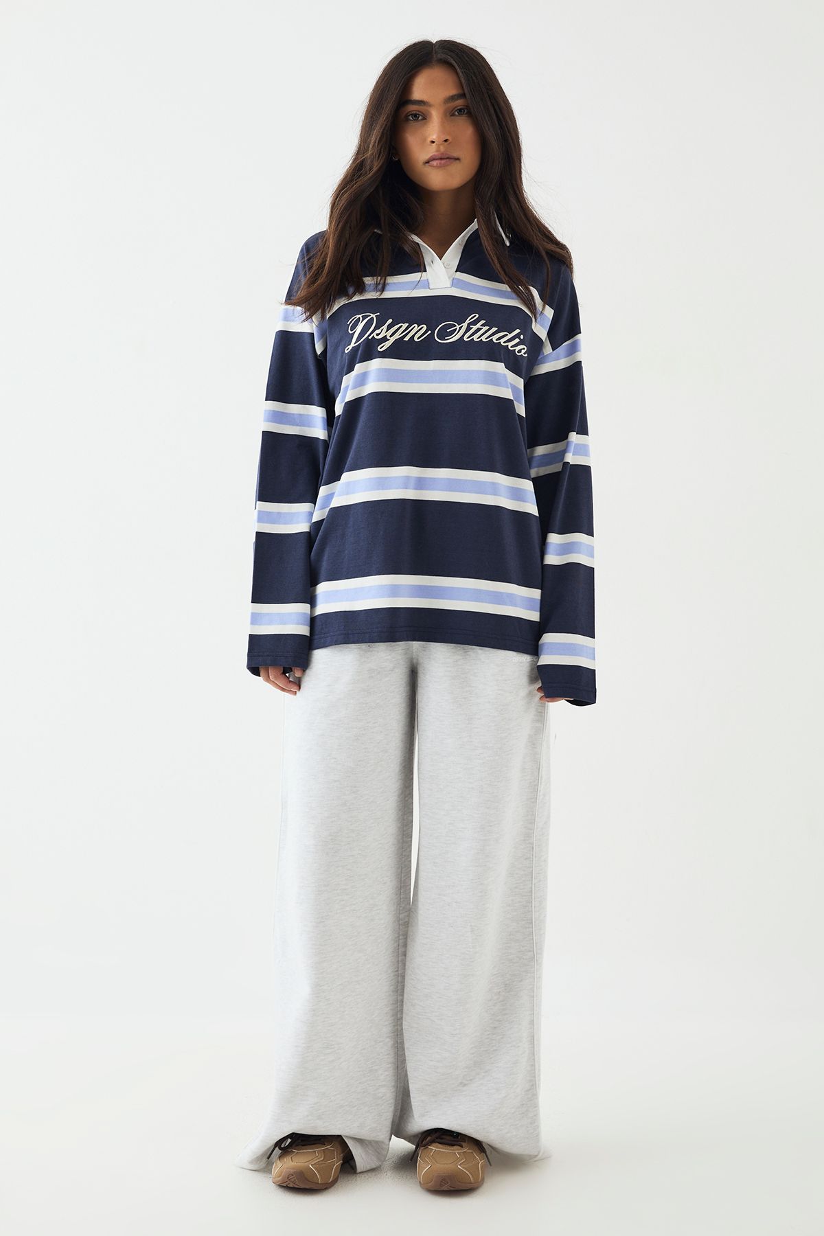 DSGN Studio DSGN Studio Stripe Collared Rugby Top Navy image 5