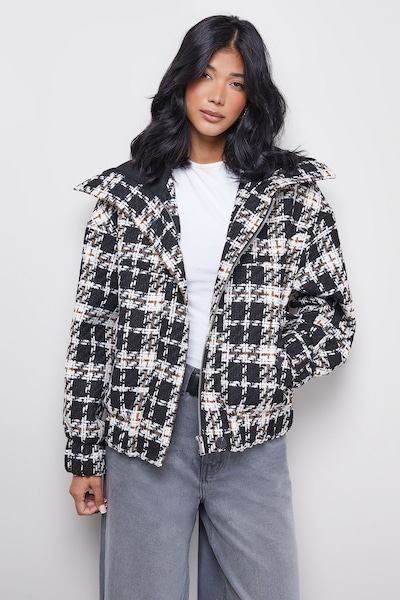 Warehouse Oversized Check Chunky Rib Bomber Mono